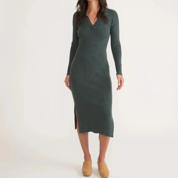 Marine Layer | Dresses | 273 Marine Layer Lexi Rib Sweater Polo Dress Color  Green Gables | Poshmark
